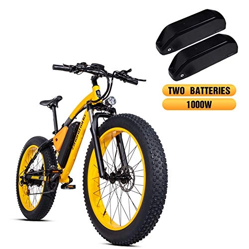 Bicicletas eléctrica : Shengmilo-MX02 Bicicleta Elctrica Fat Tire De 26 Pulgadas, 48v 1000w, Bicicleta De Montaa Shimano De 21 Velocidades, Freno De Disco Hidrulico, con Dos Batera De Litio