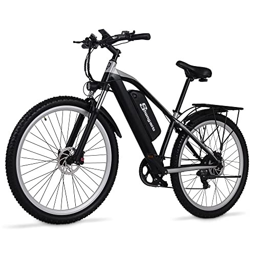 Bicicletas eléctrica : Shengmilo MX03 Bicicleta de Montaña Eléctrica Suchahar Shimano 7 Velocidades Ebike Batería Extraíble 48V17Ah Doble Suspensión Bicicleta Eléctrica para Adultos (Negro-1)