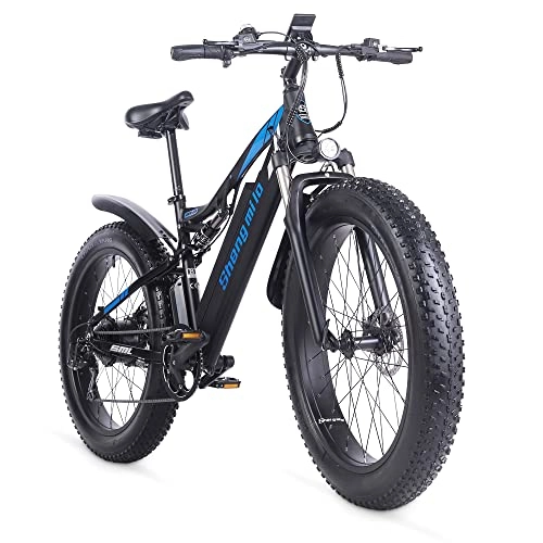 Bicicletas eléctrica : Shengmilo -MX03 Full Suspensión Bicicleta eléctrica, Snow Mountain Bicicleta eléctrica, 26 pulgadas 4.0 Fat Tire ebike, 48 V * 17 Ah Batería de litio, Shimano 7 velocidades