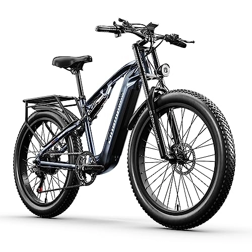 Bicicletas eléctrica : Shengmilo-MX05 Bicicleta eléctrica para Adultos, batería Samsung 17.5Ah, Bicicleta de montaña eléctrica de 26", Motor BAFANG, 7 velocidades, Frenos de Disco hidráulicos Shimano, suspensión Completa