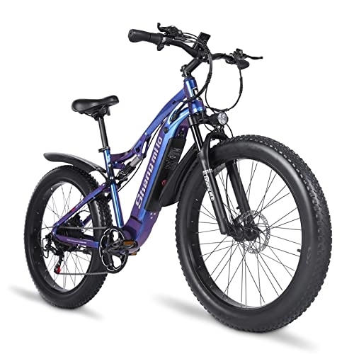 Bicicletas eléctrica : Shengmilo New-MX03 Fat Tire Bicicleta eléctrica para Adultos, 26" Bicicleta de montaña eléctrica con suspensión Completa, Marco de aleación de Aluminio Ebike con batería de Litio LG de 48V 15Ah