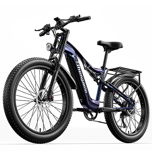 Bicicletas eléctrica : ShengmiloMX03 Adult Fat Tire Electric Bike, 26-Inch Full Suspension Electric Mountain Bike, BAFANG1000W Peak Motor, with 48V17.5Ah Samsung Battery