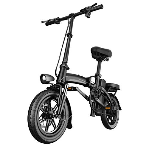 Bicicletas eléctrica : SHJC 14""Adultos Bicicleta Eléctrica Plegable, Motor de 400W 48v / 10ah Batería de Litio de Alta Eficiencia Frenos de Disco Mini Bicicleta de Cercanías de Acero al Carbono