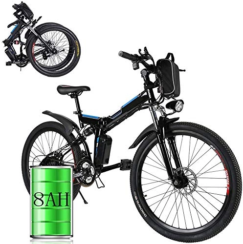 Bicicletas eléctrica : SHJC Bicicleta Eléctrica Plegable, 26""Bicicleta de Montaña 36V 8Ah Batería Asiento Ajustable, con Pedales Bicicleta Eléctrica Urbana Adultos Unisex