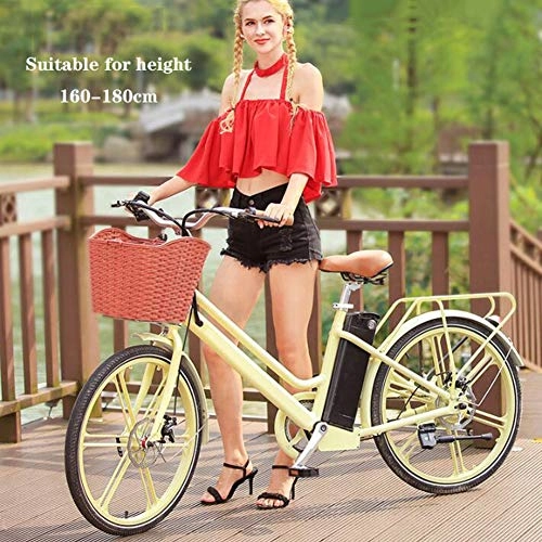 Bicicletas eléctrica : SHJC Bicicleta Eléctrica Urbana de 24"", Bicicleta Eléctrica Retro para Mujer Batería Extraíble de Iones de Litio de Gran Capacidad (36V / 16ah 250W) Bicicleta Eléctrica Asistida por Pedal, Amarillo