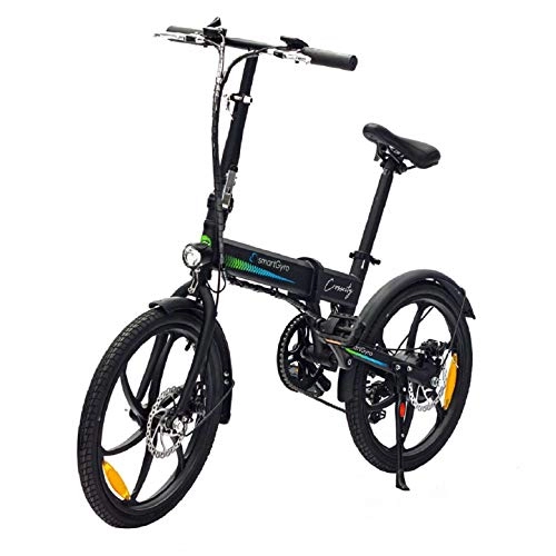 Bicicletas eléctrica : SMARTGYRO Ebike Crosscity Black - Bicicleta Elctrica Urbana, Ruedas de 20", Asistente al Pedaleo, Plegable, Batera extrable de Litio 36V de 4.4 mAh, Freno de Disco, 6 velocidades Shimano