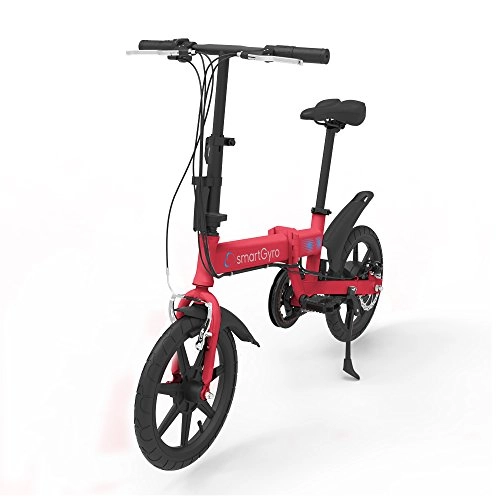Bicicletas eléctrica : SMARTGYRO Ebike Red - Bicicleta Eléctrica, Ruedas de 16", Asistente al Pedaleo, Plegable, Batería extraíble de Litio de 4400 mAh, Freno V-Brake y Disco, Autonomía 30-50 Km, Color Rojo