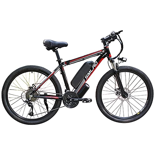Bicicletas eléctrica : SMLRO 26 '' Bici de montaña eléctrica (48V 13A 350W) 21 Equipo de Velocidad 3 Modos de Trabajo, Black Red