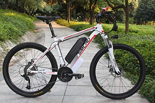 Bicicletas eléctrica : SMLRO Bicicleta de Montaña Eléctrica, Bicicleta Eléctrica 1000W 26 '' con Batería Extraíble de Iones de Litio de 48V 15 AH Shimano 27 Speed ​​Gear (Blanco-Rojo)