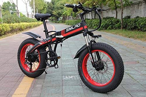 Bicicletas eléctrica : SMLRO R9 Bicicleta Eléctrica Plegable 20 Pulgadas 500w 48v 10ah Batería Desmontable City Commuter Bike Bicicleta De Montaña Eléctrica (Rojo)