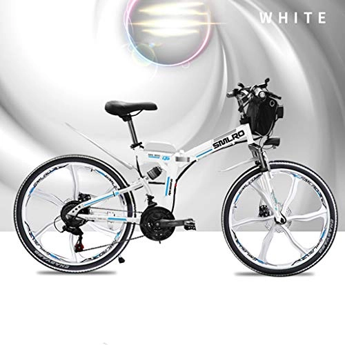 Bicicletas eléctrica : SNDDC Bicicleta elctrica de montaña de 21 velocidades Bicicleta elctrica 48V 350W 10Ah Vehculo elctrico Motor de 48 voltios 350 vatios, Blanco, 26inch