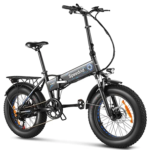 Bicicletas eléctrica : Speedrid Bicicletas Eléctricas, Bicicleta Eléctrica Plegable con 20''* 4.0'' Neumáticos Gordos, 48V 250W Motor, LCD y 48V 10Ah Batería Extraíble (20''* 4.0'' Plegable Azul)