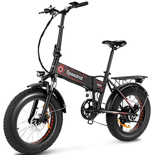 Bicicletas eléctrica : Speedrid Bicicletas Eléctricas, Bicicleta Eléctrica Plegable con 20''* 4.0'' Neumáticos Gordos, 48V 250W Motor, LCD y 48V 10Ah Batería Extraíble (20''* 4.0'' Plegable Rojo)