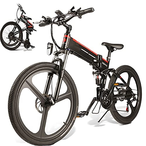 Bicicletas eléctrica : SUNWEII Bicicleta Electrica Plegable Urbana EBIKE 500W Bicicleta Montaña Adulto Bicicleta Electrica Plegable 26", Batería Litio 48V 10Ah Adultos Unisex, Black500W