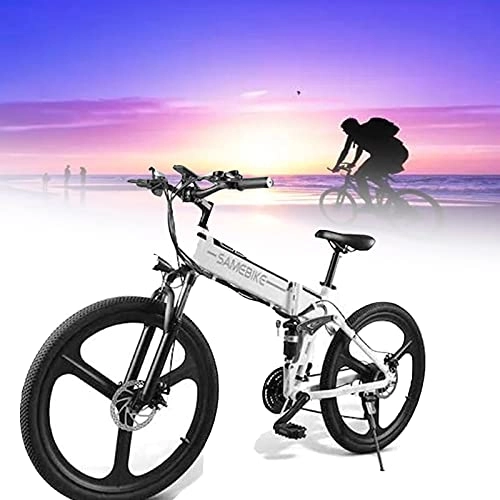 Bicicletas eléctrica : SUNWEII Bicicleta eléctrica Ciclismo Bicicletas eléctricas Plegables Urban Ebike 21 velocidades 48V 10AH 500W 30 km / h Velocidad máxima EBike MTB Bicicleta de montaña, White