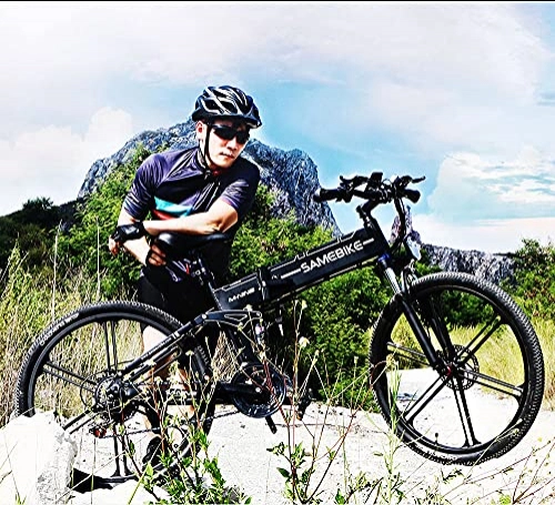 Bicicletas eléctrica : SUNWEII Bicicleta eléctrica Ebike Bicicleta de montaña 26"Bicicleta eléctrica Plegable 48V10AH, 500W Bicicleta Plegable para Adultos Color LCD Contador de Medios con USB, Black