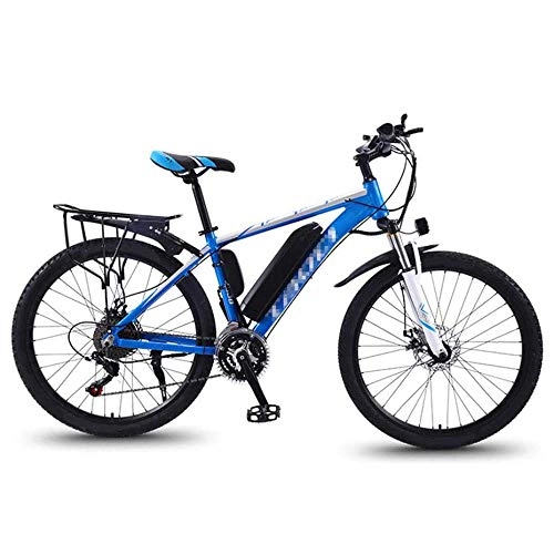 Bicicletas eléctrica : SXZZ Bicicleta Elctrica De Montaa De 26 '', E-Bike con Asiento Trasero Y Luz LED, Batera Extrable De Iones De Litio De Gran Capacidad, Bicicleta Elctrica De 21 Velocidades, Azul, 13AH