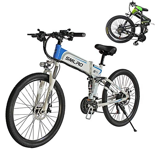 Bicicletas eléctrica : SXZZ Bicicleta Eléctrica De Montaña, E- Bike Plegable De 26 Pulgadas, Batería De Litio De Carga Extraíble De 350 W / 48 V, Suspensión Completa Avanzada Y Engranaje De 21 Velocidades Shimano, Azul