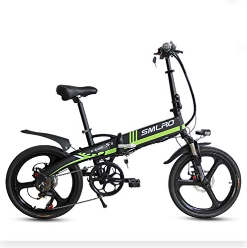 Bicicletas eléctrica : SYCHONG Plegable Bicicleta Elctrica De 20", Batera De Litio Desmontable con 5 Velocidad del Instrumento De Ajuste De Potencia, Faros LED + Altavoces, Verde