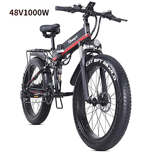 Bicicletas eléctrica : SYXZ Bicicleta elctrica de 26 Pulgadas - eBike compacta Plegable para desplazamientos y Tiempo Libre - Suspensin Trasera, Bicicleta Unisex asistida por Pedal, 1000W / 48V, Negro