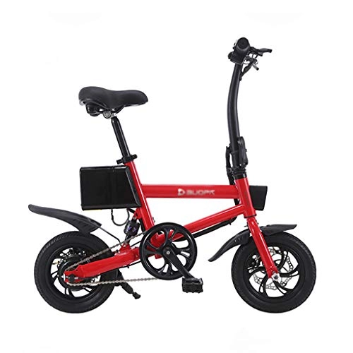 Bicicletas eléctrica : SZPDD Bicicleta elctrica Plegable Bicicleta elctrica E-Bike Mini Porttil Ligera Ayuda Bicicleta, Red, Battery~7.8Ah