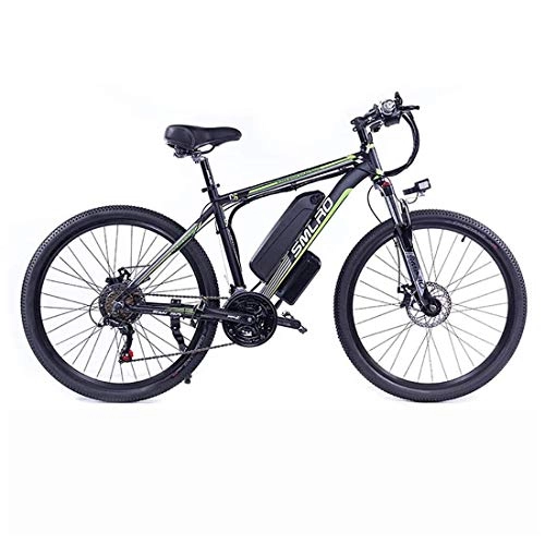 Bicicletas eléctrica : T-XYD Bicicleta de montaña hbrida, Bicicleta elctrica para Adultos 48V 350W, 21 Velocidad Variable 26 Pulgadas, Snow Road Cruiser Motocicleta con Faros LED, Black Green