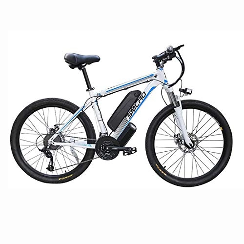 Bicicletas eléctrica : T-XYD Bicicleta de montaña híbrida, Bicicleta eléctrica para Adultos 48V 350W, 21 Velocidad Variable 26 Pulgadas, Snow Road Cruiser Motocicleta con Faros LED, White Blue