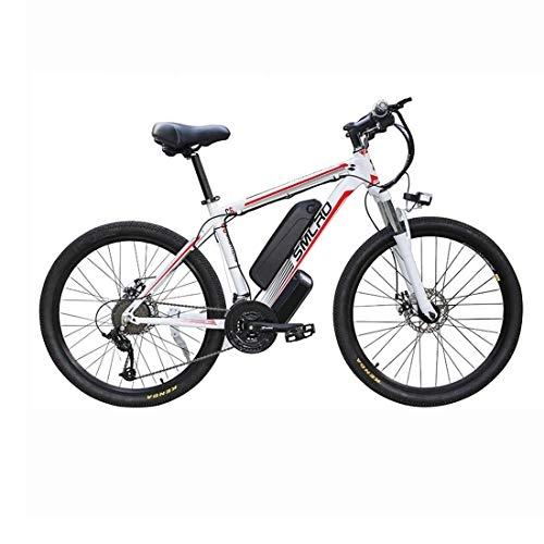 Bicicletas eléctrica : T-XYD Bicicleta de montaña híbrida, Bicicleta eléctrica para Adultos 48V 350W, 21 Velocidad Variable 26 Pulgadas, Snow Road Cruiser Motocicleta con Faros LED, White Red