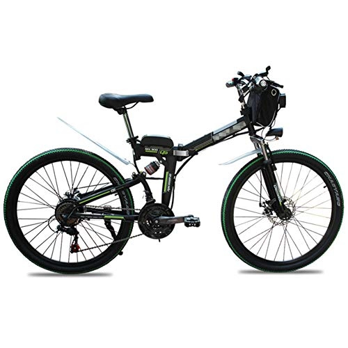 Bicicletas eléctrica : TANCEQI Bicicletas Eléctricas Plegable para Adultos 26 "Mountain E-Bike Bicicleta de 21 Velocidades, Bicicleta Eléctrica de Aluminio de 500W con Pedal para Unisex y Adolescentes, Verde