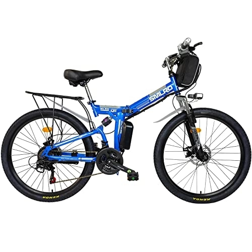 Bicicletas eléctrica : TAOCI Bicicleta eléctrica plegable para hombre / mujer, 26 pulgadas, 48 V, Urban E-Bike Trekking MTB, IP54, diseño impermeable para adultos, viajes diarios. (azul)