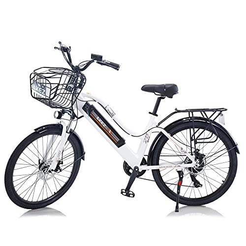 Bicicletas eléctrica : TAOCI Bicicletas eléctricas para Mujeres Adultas, 26 Pulgadas 36 V E-Bike Bicicletas extraíble batería de Iones de Litio Ebike para el Trabajo al Aire Libre Ciclismo Viajes(almacén de la UE) (White)