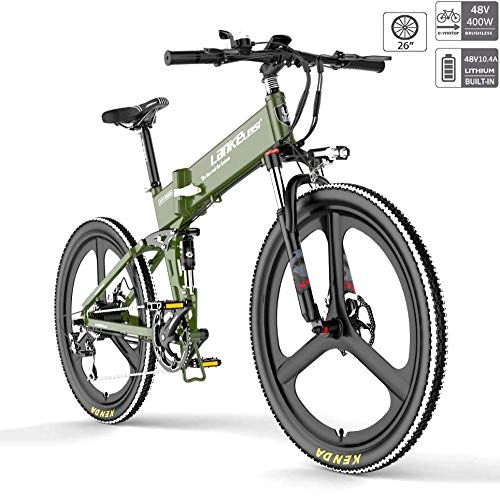 Bicicletas eléctrica : TCYLZ - Bicicleta eléctrica de montaña de 26 pulgadas, plegable, 48 V, 10, 4 Ah, batería de litio de 400 W, motor estable sin trabillas, para adultos