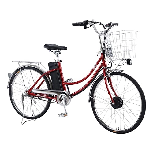 Bicicletas eléctrica : TDHLW Bicicleta Eléctrica de 26"48V 250W para Adultos 45 mph con Batería, Bici Eléctrica de Ciudad Retro con Canasta, Cercanías E Bikes con Batería de Litio Extraíble de 10 A, Rojo