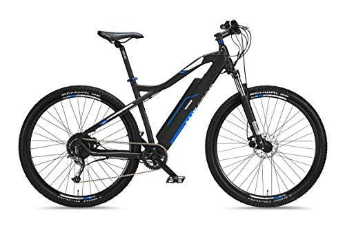 Bicicletas eléctrica : Telefunken Bicicleta de montaña eléctrica de aluminio, cambio Shimano de 9 velocidades, pedelec MTB de 29 pulgadas, motor trasero de 250 W, frenos de disco, color antracita / azul, subida M920