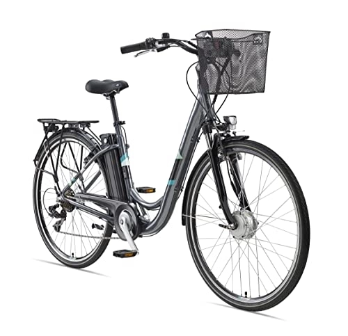 Bicicletas eléctrica : Telefunken Bicicleta eléctrica de aluminio de 28 pulgadas con cambio de 7 marchas Shimano, ligera con cesta, 250 W y 10, 4 Ah, 36 V, RC 822 Multitalent