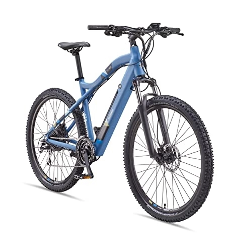 Bicicletas eléctrica : Telefunken Bicicleta eléctrica de montaña de aluminio, 24 velocidades, cambio de cadena Shimano Acera – Pedelec MTB 29 pulgadas, motor de rueda trasera 250 W, frenos de disco, azul, ascensor M922