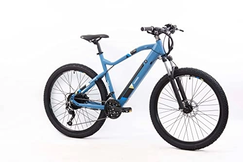 Bicicletas eléctrica : Telefunken Bicicleta eléctrica de montaña de aluminio, 27 velocidades, cambio de cadena Shimano Altus – Pedelec MTB 27, 5 pulgadas, motor de rueda trasera 250 W, frenos de disco, azul, ascensor M923
