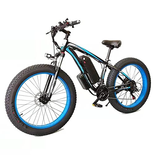 Bicicletas eléctrica : TERLEIA Bicicleta Eléctrica Ebike De Montaña De 21 Velocidades 26" E-Bike Fat Tire para Adultos Frenos De Disco Delanteros Y Traseros Batería De Litio, Black Blue, 48V 10Ah