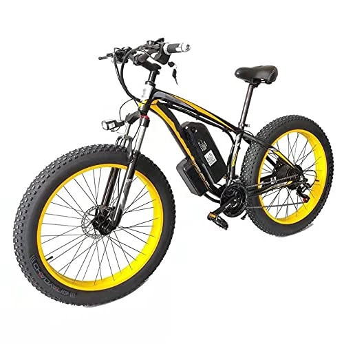 Bicicletas eléctrica : TERLEIA Bicicleta Eléctrica Ebike De Montaña De 21 Velocidades 26" E-Bike Fat Tire para Adultos Frenos De Disco Delanteros Y Traseros Batería De Litio, Black Yellow, 48V 10Ah