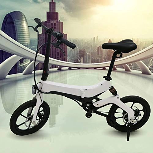 Bicicletas eléctrica : TFCFL Blanco Bicicleta Electrica 36V Plegable, 16" E-Bike con Focos de Gran Angular LED Ultrabrillantes, 25 km / h, Cargable 120 kg, Altura del Asiento Adjustable