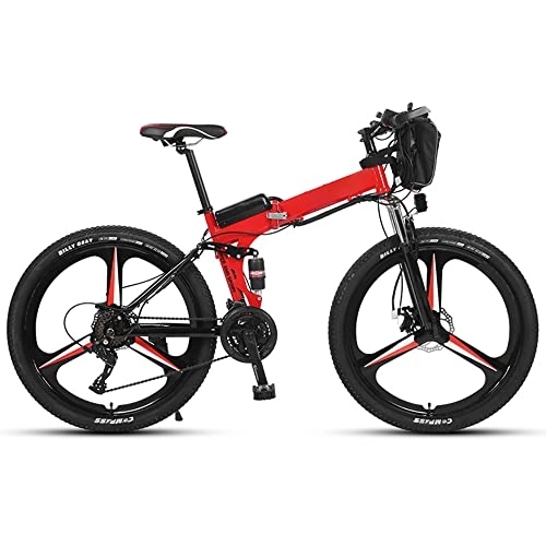 Bicicletas eléctrica : TGHY Bicicleta de Montaña Eléctrica Bicicleta Eléctrica Plegable de 26 Pulgadas 25km / h Alcance de 35km 21 Velocidades Batería de Litio 36V 12Ah Asistencia Al Pedal Freno de Disco Doble, Rojo