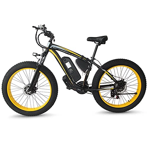 Bicicletas eléctrica : TGHY Bicicleta de Montaña Eléctrica Motor de 350W Neumático Grueso de 26" Bicicleta de Nieve con Asistencia de Pedal Batería de 48V 13Ah Completa 21 Velocidades Freno de Disco, Black Yellow