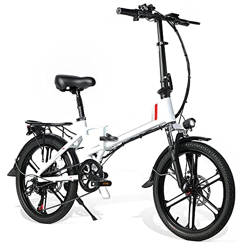 Bicicletas eléctrica : TGHY Bicicleta Eléctrica Plegable Bicicleta de Cercanías Eléctrica de 20" Batería Extraíble de 10, 4Ah Motor de 48V 350W 7 Velocidades Asistencia de Pedal para Maletero Oficina Ascensor, Blanco