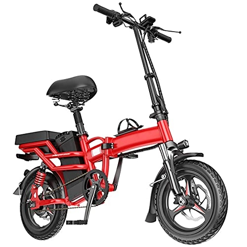 Bicicletas eléctrica : TGHY Bicicleta Eléctrica Plegable Bicicleta Eléctrica de 14'' para Adultos y Adolescentes Motor de 350W Batería Extraíble de 48V Asistencia Al Pedaleo Freno de Cerámica, Rojo, 50km