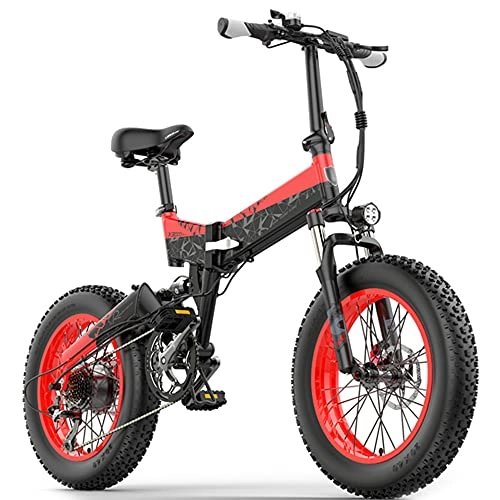 Bicicletas eléctrica : TGHY Bicicleta Eléctrica Plegable de 1000W Neumático Grueso de 20" 4.0 Ebike de Montaña Playa y Nieve 7 Velocidades con Batería Extraíble de 12, 8Ah, 35km / h Alcance de 65km, Rojo