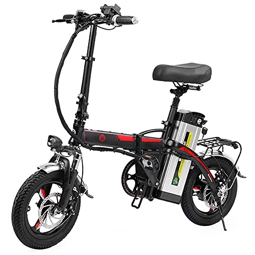 Bicicletas eléctrica : TGHY Bicicleta Eléctrica Plegable de 14" para Adultos Batería Extraíble de 48V 10Ah Motor Sin Escobillas de 400W Asistencia de Pedal Freno de Disco Bicicleta Eléctrica de Cercanías, Negro