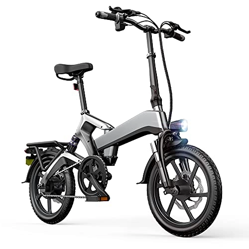 Bicicletas eléctrica : TGHY Bicicleta Eléctrica Plegable de 16" para Adultos Adolescentes Motor de 48V 400W Asistencia de Pedal Freno de Disco Batería de 10Ah Bicicleta Eléctrica para Viajeros de la Ciudad, Gris