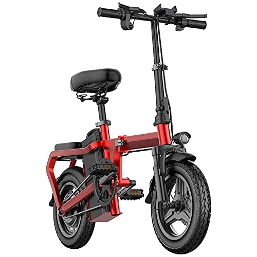 Bicicletas eléctrica : TGHY Bicicleta Eléctrica Plegable de Viaje Urbano de 14" para Adultos Motor de 400W Batería de Litio Extraíble de 48v Asistencia de Pedal Recuperación de Energía Freno de Disco, Rojo, 150km