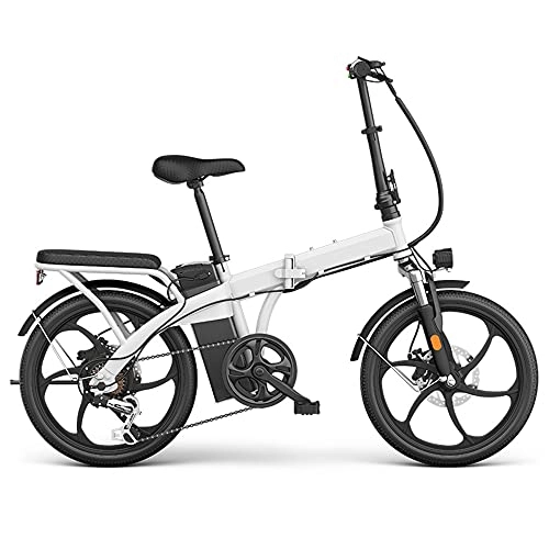 Bicicletas eléctrica : TGHY Bicicleta Eléctrica Plegable E-Bike de 20" para Adultos Pasajeros Motor 240W Batería de Litio Extraíble de 48V Palanca de Cambios de 6 Velocidades Asistencia de Pedal, Blanco