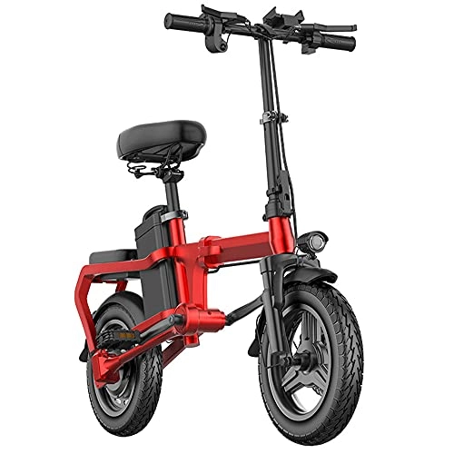 Bicicletas eléctrica : TGHY Bicicleta Eléctrica Plegable para Adultos E-Bike con Transmisión por Eje de 14" Motor de 400W Asistencia de Pedal Batería Extraíble de 48V Bicicletas de Ciudad Playa, Rojo, 35km